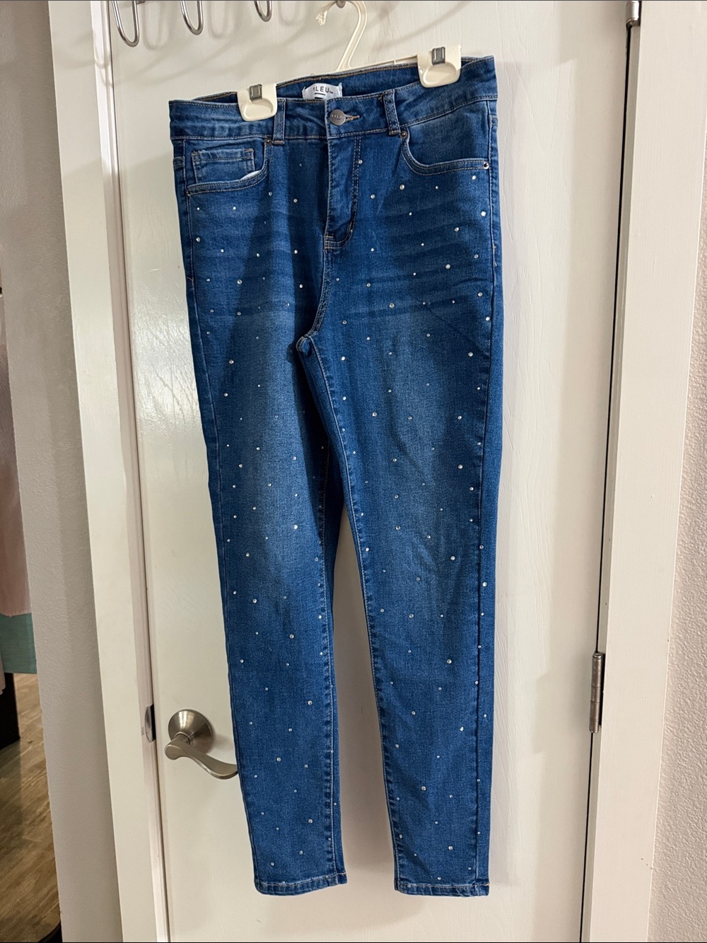Embellished Dark Blue Skinny Jeans for Women